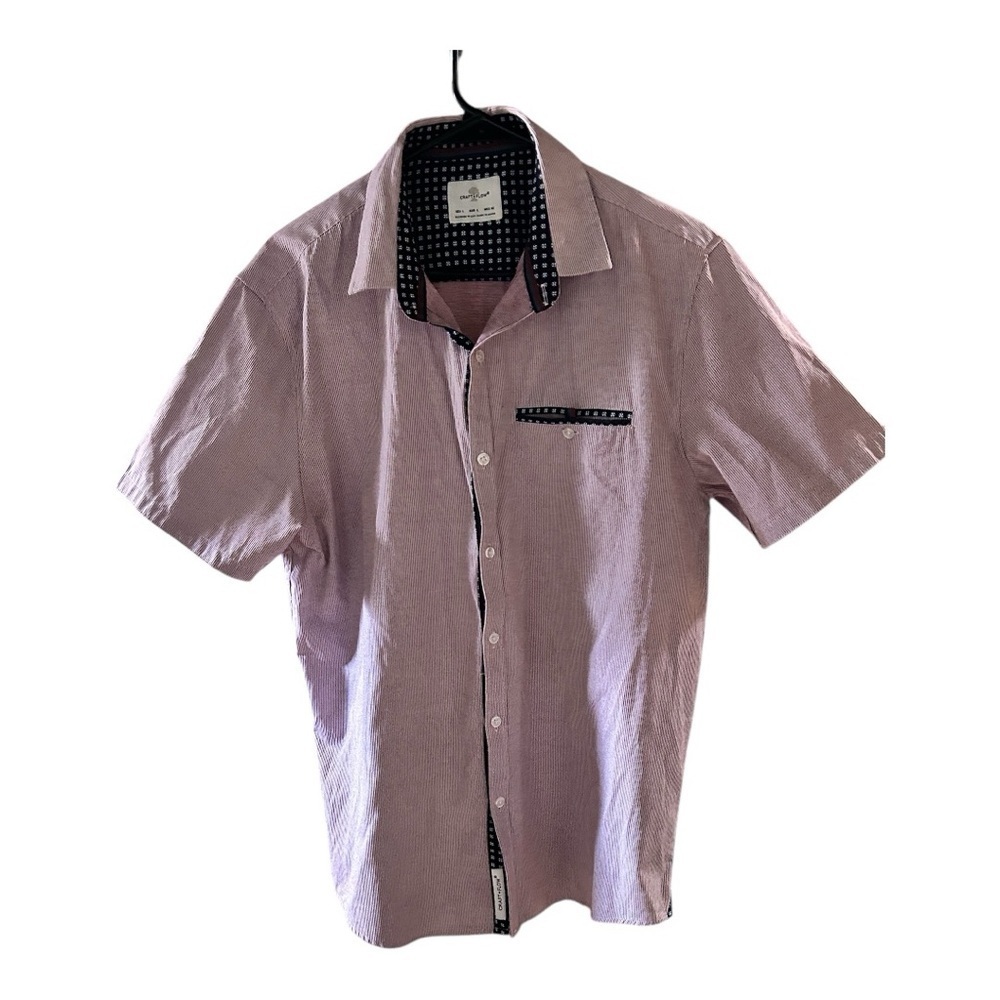 Craft & Flow Pink Casual Button Down Shirt with Short Sleeves size Large